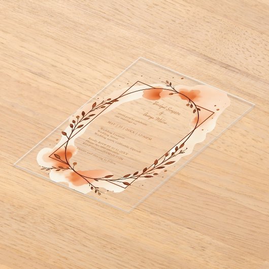 秋の桃の緑の水のカラーフレーム アクリル招待状 (レイダウン)