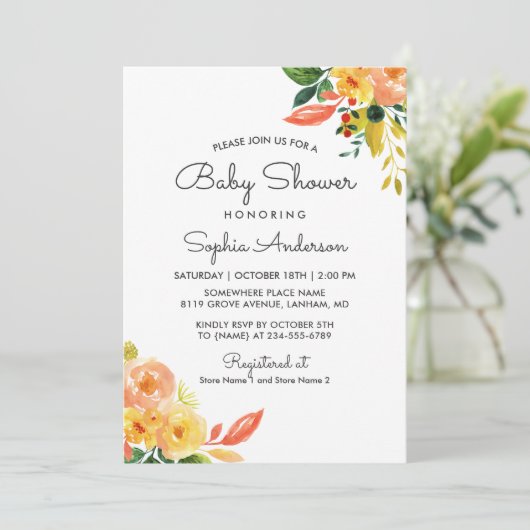 秋の桃フローラ愛らしい秋ベビーシャワー 招待状 (スタンド正面)