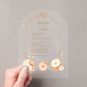 秋の桃フローラ水彩フレーム アクリル招待状 (インサイチュ (ポータブル))