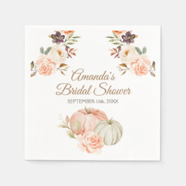 秋の桃色 緑のカボチャ リアルな花 スタンダードカクテルナプキン