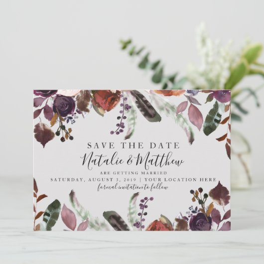 秋の梅の結婚式の日付水の色ボホ保存 招待状 (スタンド正面)