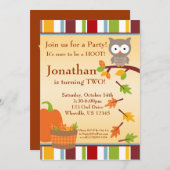 秋の梟とカボチャの誕生日パーティーの招待 招待状 (正面/裏面)