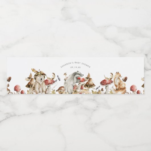 秋の森きのこ赤ちゃんシャワー ペットボトルラベル (シングルラベル)