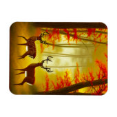 秋の森で二頭の鹿 マグネット (横)