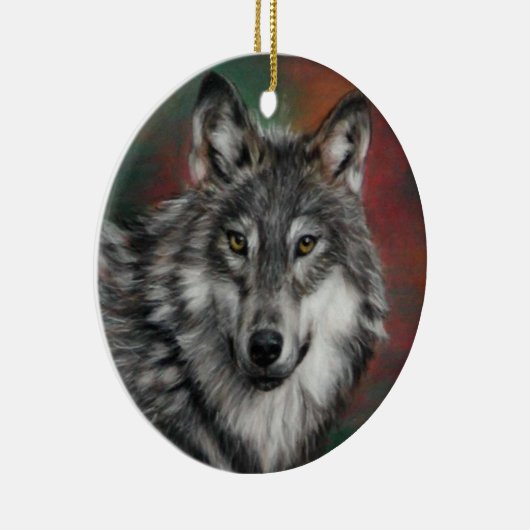 秋の森で眠っている木材オオカミ セラミックオーナメント (右)