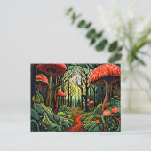 秋の森とキノコの幾何学的型枠 シーズンポストカード (スタンド正面)
