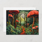 秋の森とキノコの幾何学的型枠 シーズンポストカード (正面/裏面)