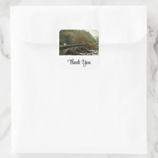 秋の森と川の風景ありがとう スクエアシール (バッグ)