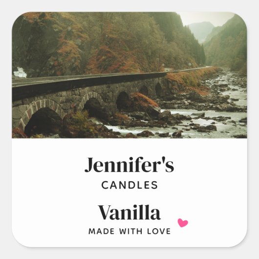 秋の森と川の風景キャンドルクラフト スクエアシール (正面)