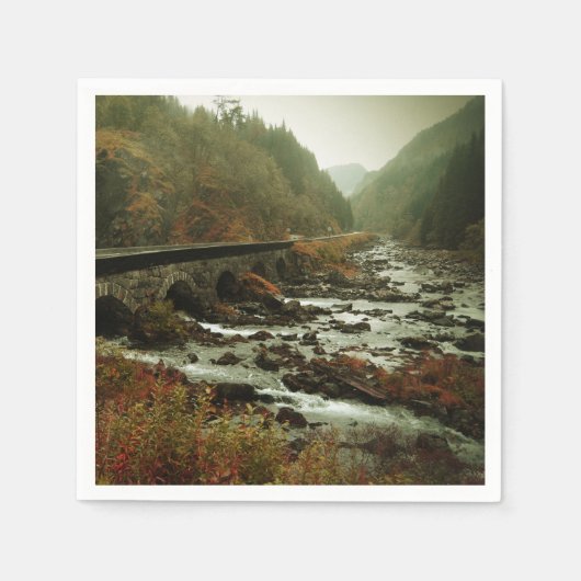 秋の森と川の風景 スタンダードカクテルナプキン (正面)
