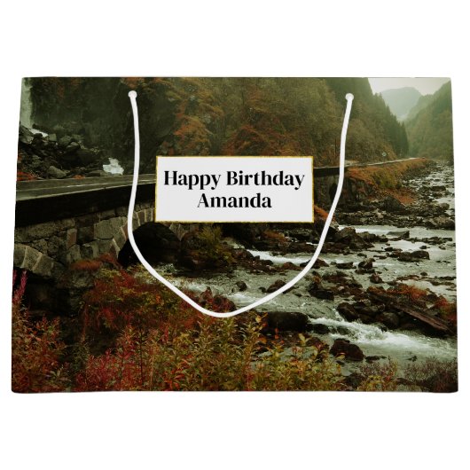 秋の森と川の風景 ラージペーパーバッグ (正面)