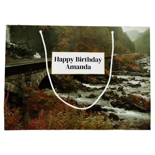 秋の森と川の風景 ラージペーパーバッグ (裏面)