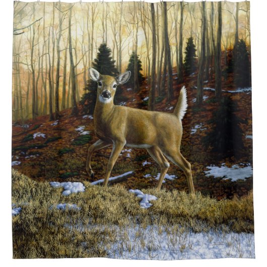 秋の森に生息するシジラシカ シャワーカーテン (正面)