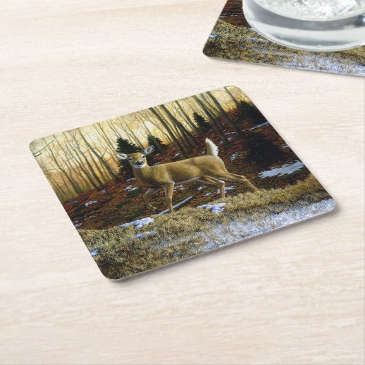 秋の森に生息するシジラシカ スクエアペーパーコースター (アングル)