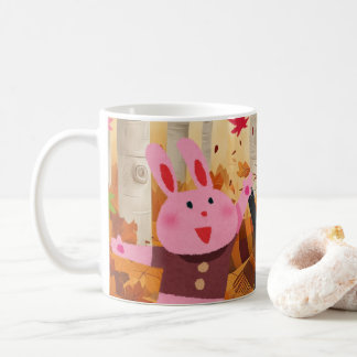 秋の森に遊おける動物カップ コーヒーマグカップ