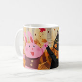 秋の森に遊おける動物カップ コーヒーマグカップ (正面左)