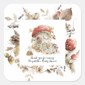 秋の森のキノコ赤ちゃんシャワー スクエアシール (正面)