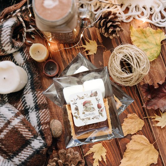 秋の森のキノコ赤ちゃんシャワー スクエアシール