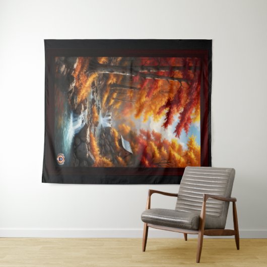 秋の森のキャビンAIコンセプトアートby Xzendor7 タペストリー (インサイチュ(横))