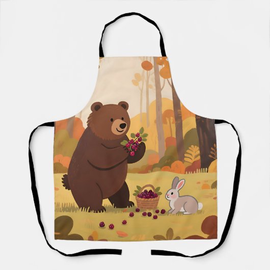秋の森のクマとウサギ エプロン (正面)
