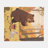 秋の森のクマとウサギ フリースブランケット (正面(横))