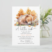 秋の森のクマ | かわいいナチュラルな秋のベイビーシャワーのお知らせ 招待状 (スタンド正面)