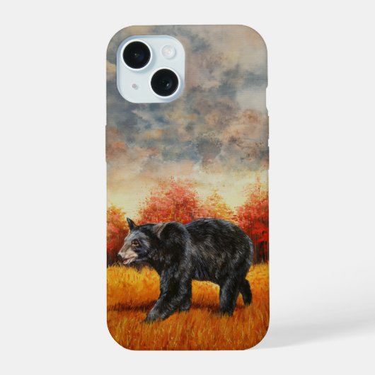 秋の森のクロクマ iPhone 15ケース (裏面)