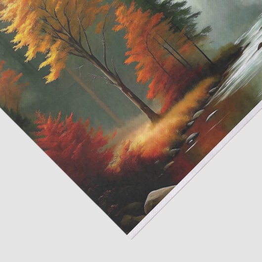 秋の森のグロー川の風景のデクページ 薄葉紙 (詳細)