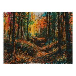 秋の森のパス階段デジタルダウンロードバー ポスター