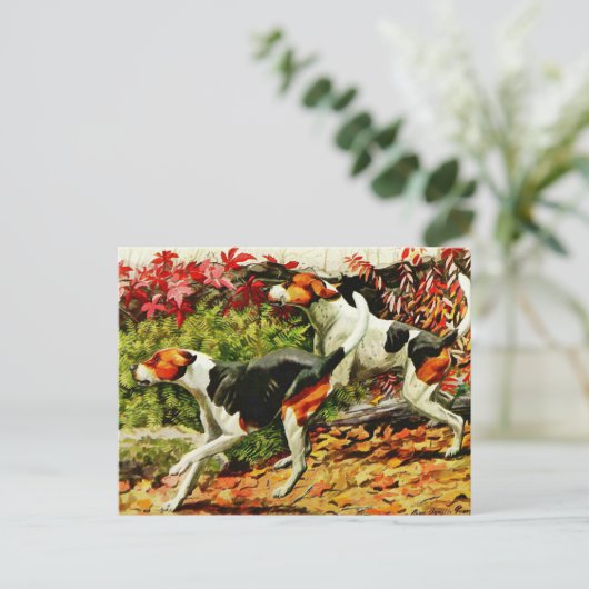 秋の森のフォックスハウンド(英語&アメリカ) ポストカード (スタンド正面)