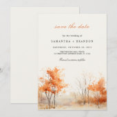 秋の森のフォール・イン・ラブ・セーブ・ザ・デート セーブザデート (正面/裏面)