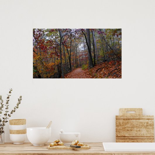秋の森のポスタカラフルーの霧の道 ポスター (キッチン)