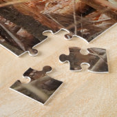 秋の森の中で白い尾の雌鹿と子鹿 ジグソーパズル (側面)