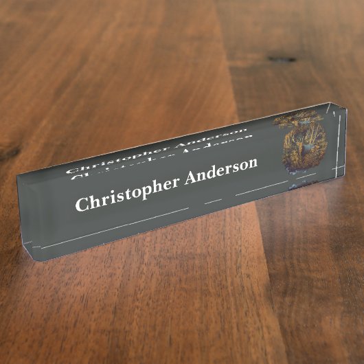 秋の森の中のブルエルク デスクネームプレート (側面)