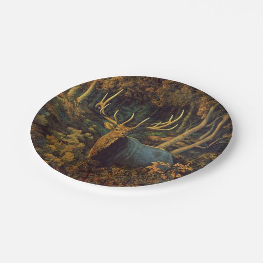 秋の森の中のブルエルク ペーパープレート (アングル)