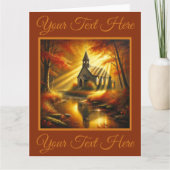 秋の森の中の古い教会 カード (正面)