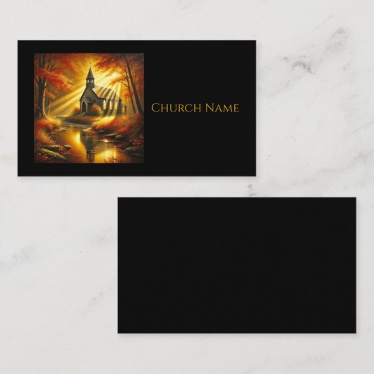 秋の森の中の古い教会 名刺 (正面/裏面)