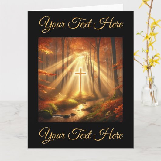 秋の森の中の天国の黄金の十字 カード (黄色い花)