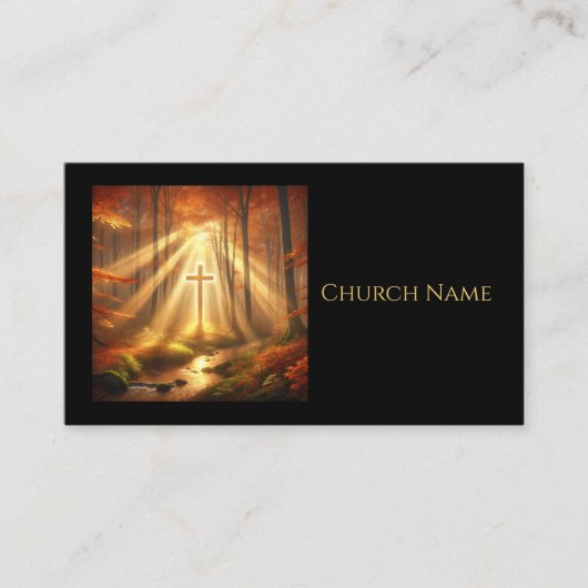 秋の森の中の天国の黄金の十字 名刺 (正面)