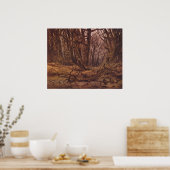 秋の森の中の茶色の木の幹 ポスター (キッチン)