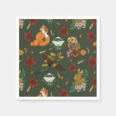 秋の森の動物が緑 スタンダードカクテルナプキン (正面)
