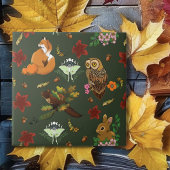 秋の森の動物が緑 タイル