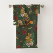 秋の森の動物が緑 バスタオルセット (インサイチュ)