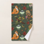 秋の森の動物が緑 バスタオルセット (ハンドタオル)