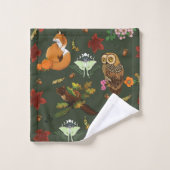 秋の森の動物が緑 バスタオルセット (ウォッシュタオル)