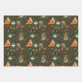 秋の森の動物が緑 ラッピングペーパーシート (正面)