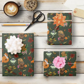 秋の森の動物が緑 ラッピングペーパーシート