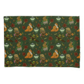 秋の森の動物が緑 枕カバー (正面)