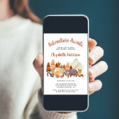 秋の森の動物たちの冒険ベイビーシャワー 招待状