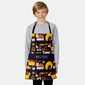 秋の森の動物のレトロパターン エプロン (着用した状態)